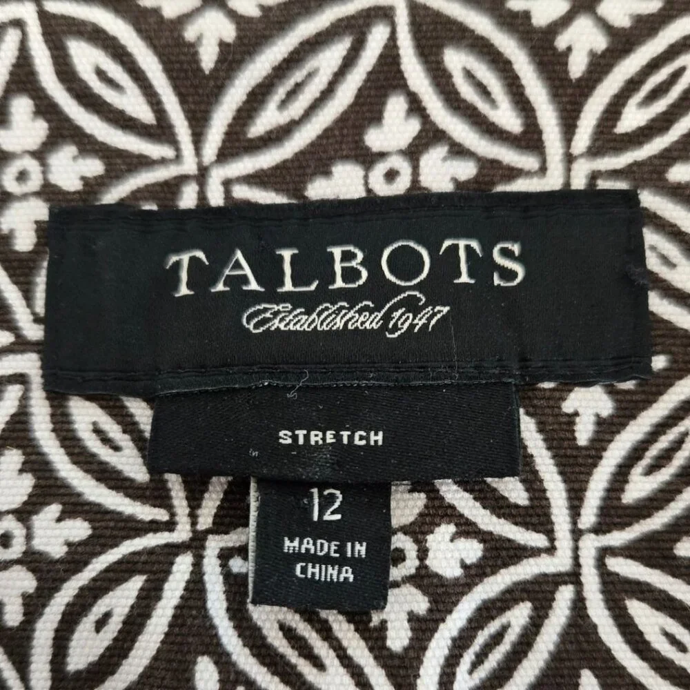 Talbots Womens Short Swing Jacket Size 12 Brown & White Patterned Button-Front - Picture 6 of 7